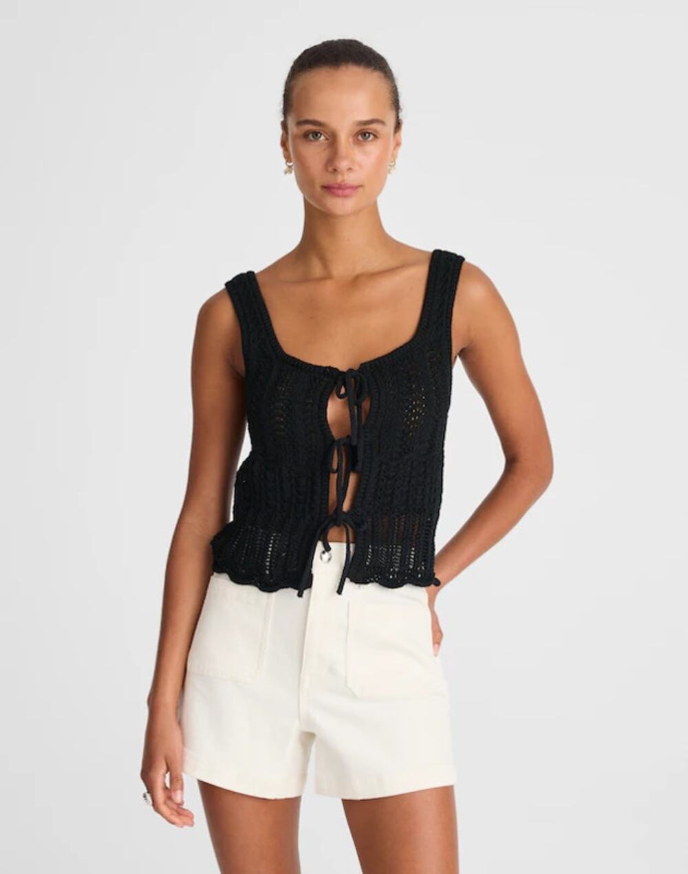 NWT Madewell Pointelle-Stitch Tie-Front Sweater Tank in Black size Small